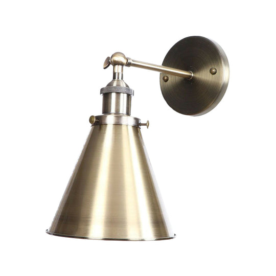 Bronze Industrial Iron Wall Lamp With Rotating Joint Saucer/Cone/Horn Mount & Roll-Edge Light