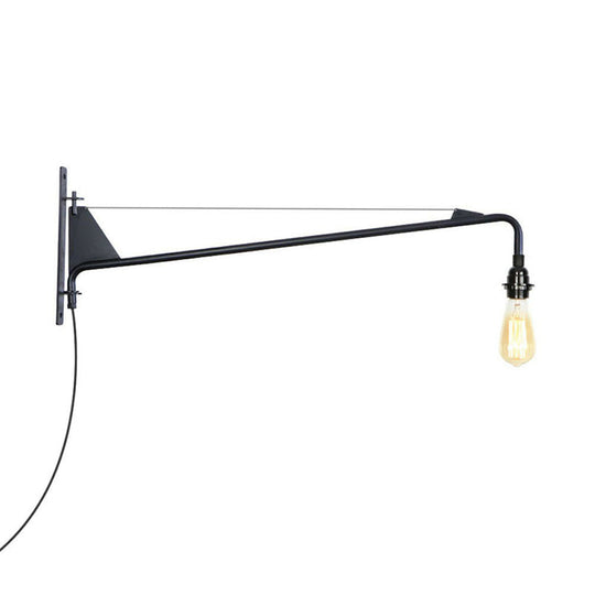 Scalloped/Exposed Industrial Wall Lamp - 1/2-Light Iron Swing Arm Lighting Black Plug-In Mount 1 / A