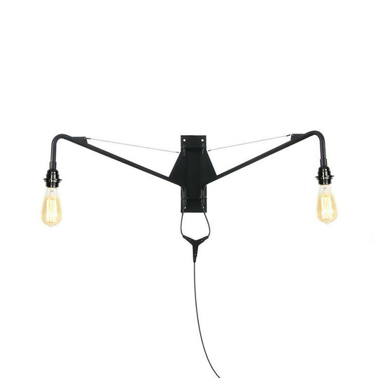 Scalloped/Exposed Industrial Wall Lamp - 1/2-Light Iron Swing Arm Lighting Black Plug-In Mount 2 / A