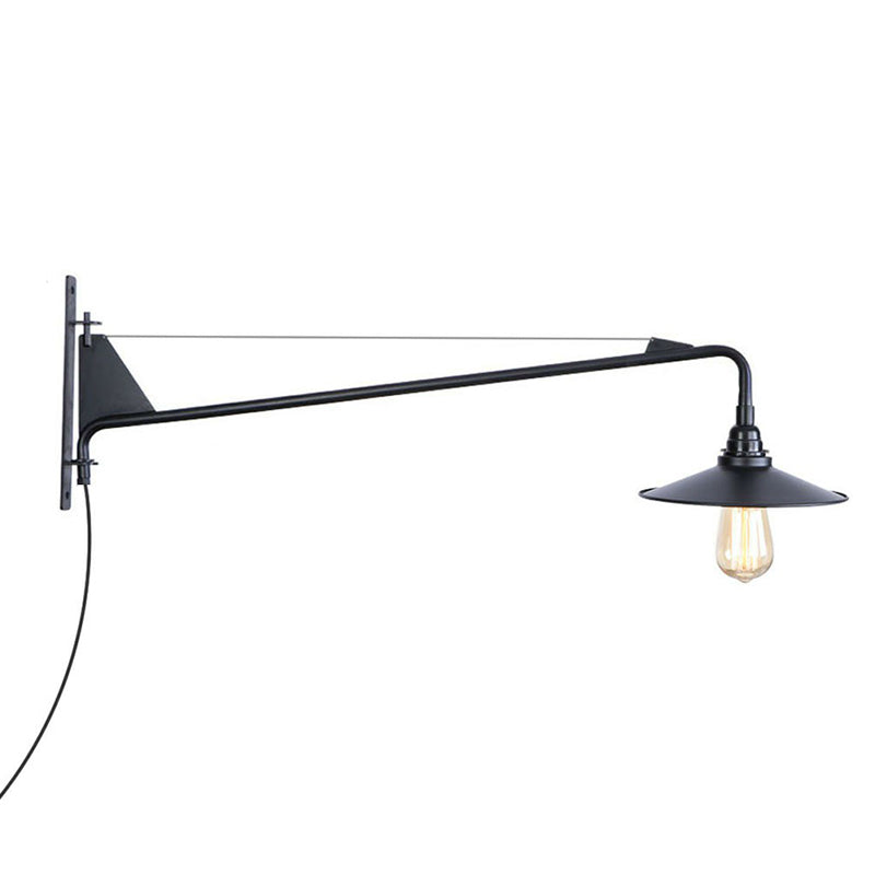 Scalloped/Exposed Industrial Wall Lamp - 1/2-Light Iron Swing Arm Lighting Black Plug-In Mount 1 / B