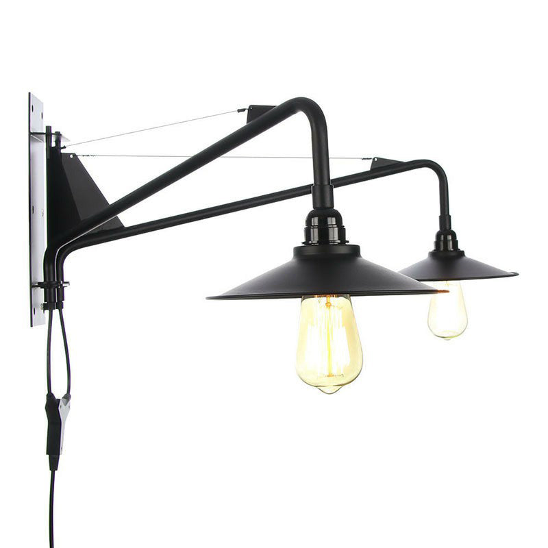 Scalloped/Exposed Industrial Wall Lamp - 1/2-Light Iron Swing Arm Lighting Black Plug-In Mount 2 / B