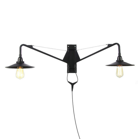 Scalloped/Exposed Industrial Wall Lamp - 1/2-Light Iron Swing Arm Lighting Black Plug-In Mount