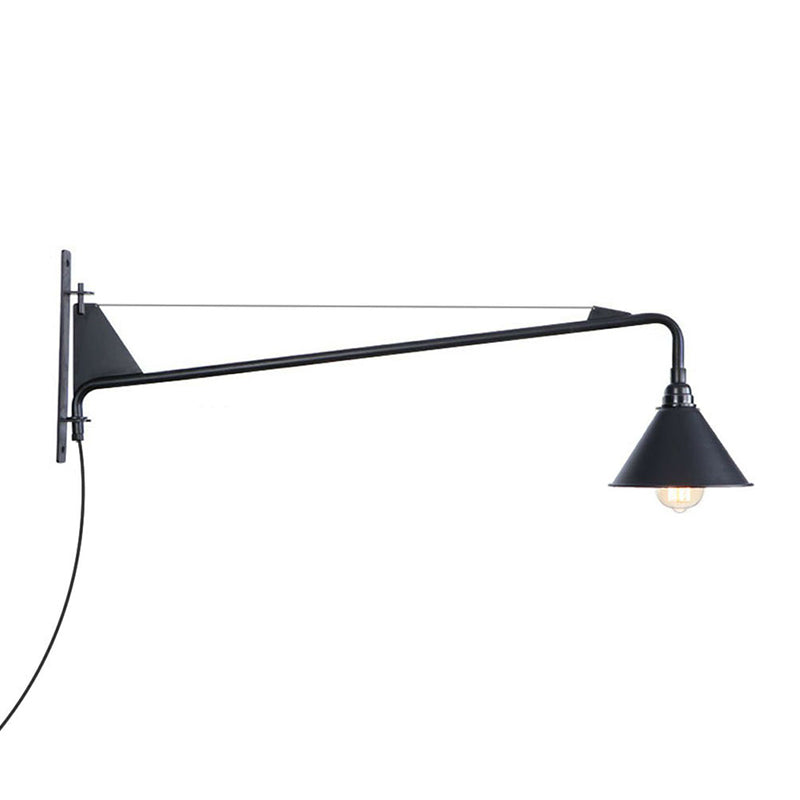 Scalloped/Exposed Industrial Wall Lamp - 1/2-Light Iron Swing Arm Lighting Black Plug-In Mount 1 / C