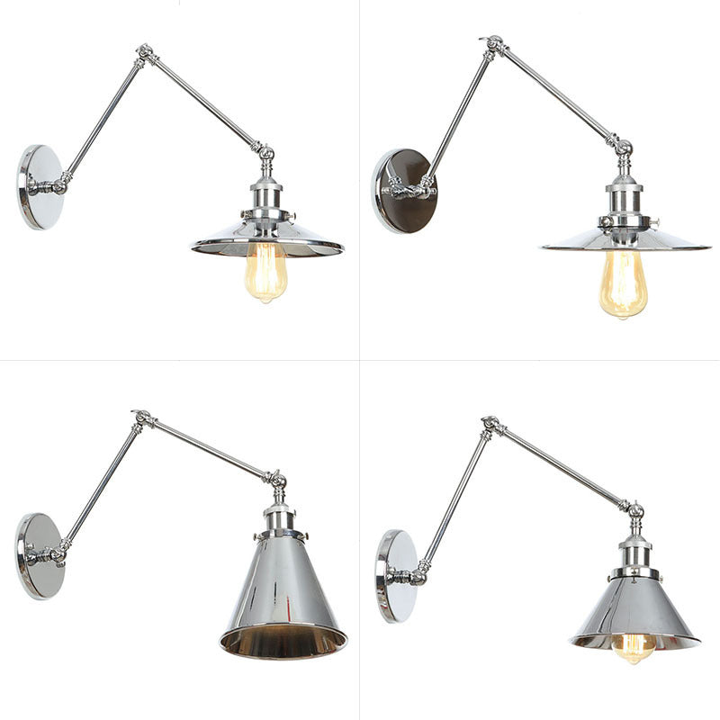 Factory Metal Wall Lamp With Rotatable Arm - Saucer/Cone/Horn Bedside Reading Light Fixture Single