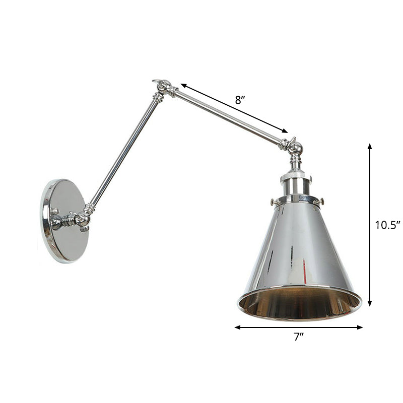 Factory Metal Wall Lamp With Rotatable Arm - Saucer/Cone/Horn Bedside Reading Light Fixture Single