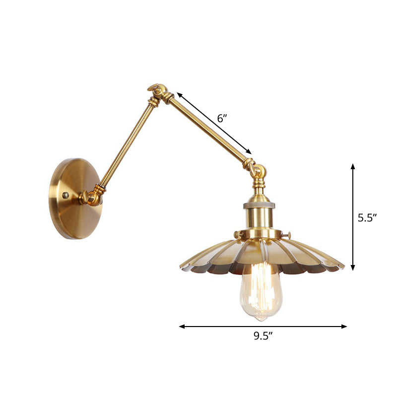 Antique Wall Mounted Swing Arm Lamp - Iron Brass Task Lighting With Scalloped/Horn/Cone Design
