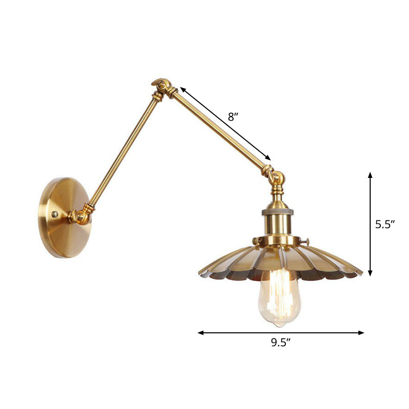 Antique Wall Mounted Swing Arm Lamp - Iron Brass Task Lighting With Scalloped/Horn/Cone Design