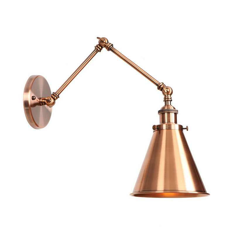 6/8 L 2-Joint Swing Arm Wall Light Industrial Lamp W/ Cone Shade - Bronze/Copper Copper / 6 A