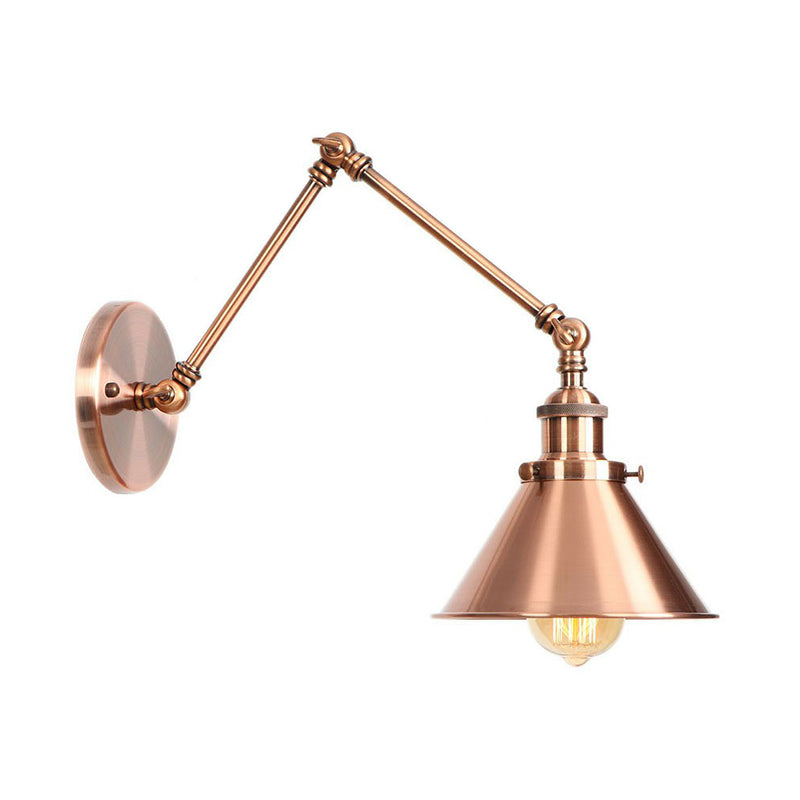 6/8 L 2-Joint Swing Arm Wall Light Industrial Lamp W/ Cone Shade - Bronze/Copper Copper / 6 B