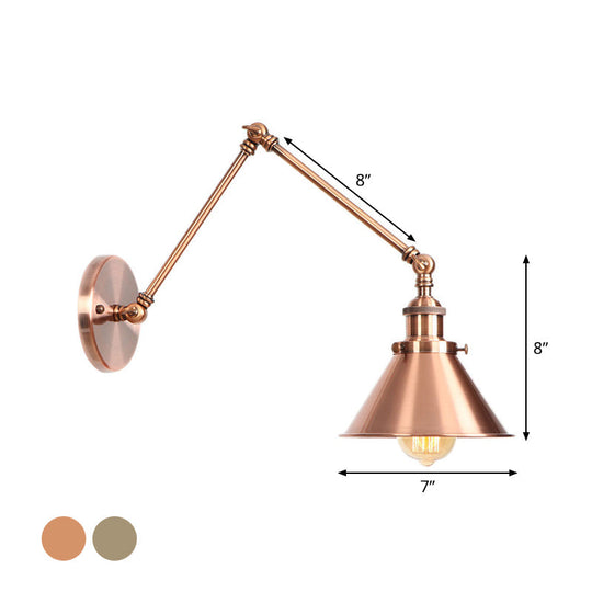 6/8 L 2-Joint Swing Arm Wall Light Industrial Lamp W/ Cone Shade - Bronze/Copper