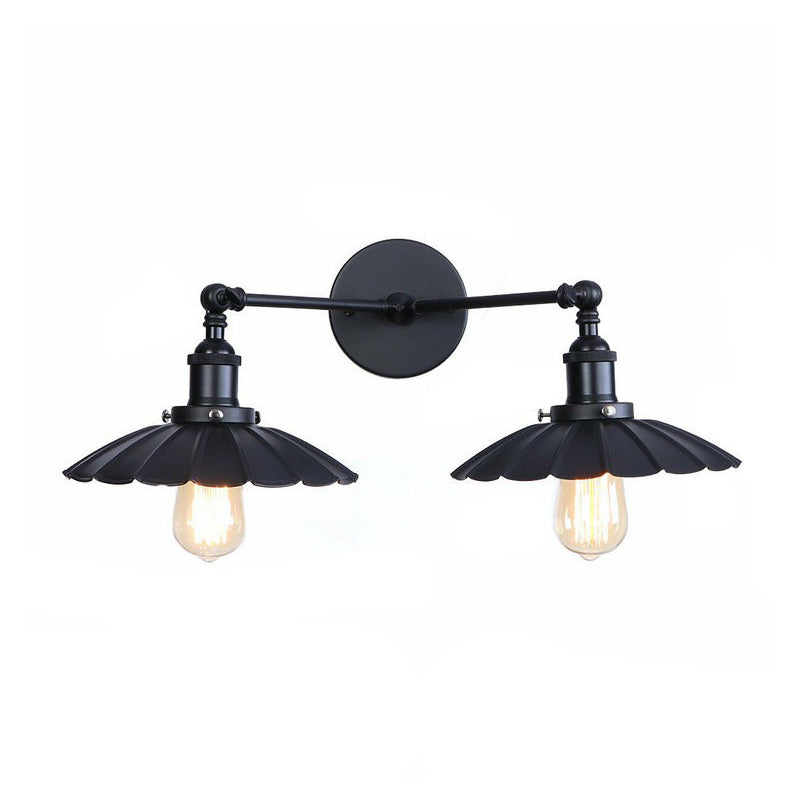 Retro Conical/Scalloped Metal Wall Lamp With 2 Pivot Shades - Black Bathroom Fixture / A