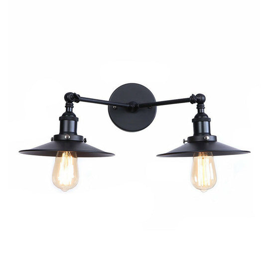 Retro Conical/Scalloped Metal Wall Lamp With 2 Pivot Shades - Black Bathroom Fixture / B