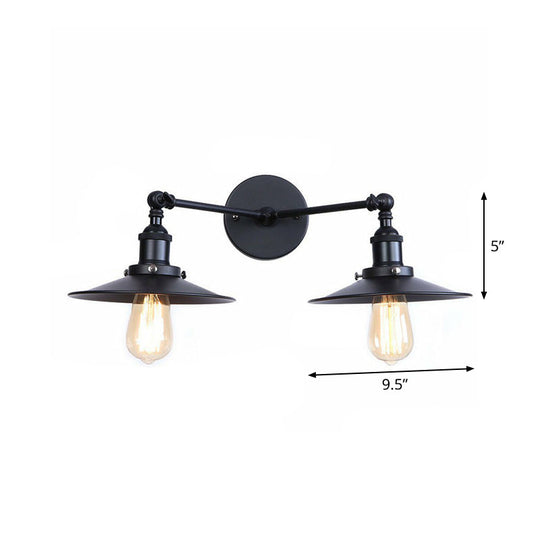 Retro Conical/Scalloped Metal Wall Lamp With 2 Pivot Shades - Black Bathroom Fixture