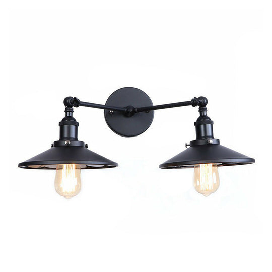 Retro Conical/Scalloped Metal Wall Lamp With 2 Pivot Shades - Black Bathroom Fixture / C