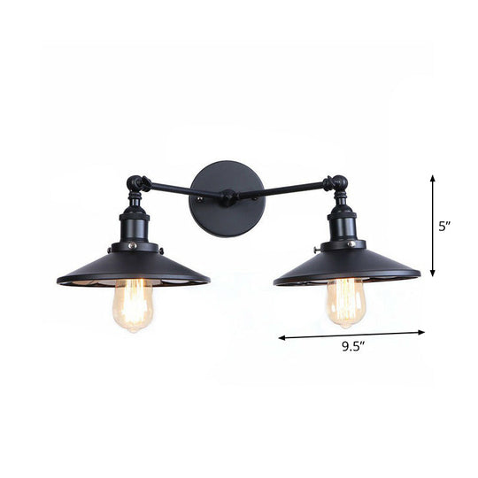 Retro Conical/Scalloped Metal Wall Lamp With 2 Pivot Shades - Black Bathroom Fixture