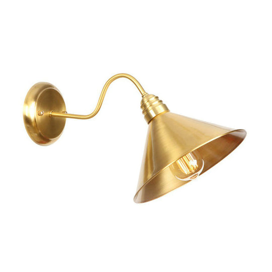 Retro Brass Gooseneck Wall Reading Lamp With 1-Light Metallic Finish And Assorted Shades / C