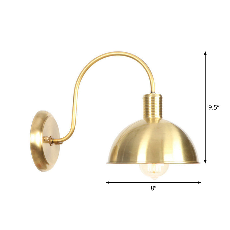 Retro Brass Gooseneck Wall Reading Lamp With 1-Light Metallic Finish And Assorted Shades
