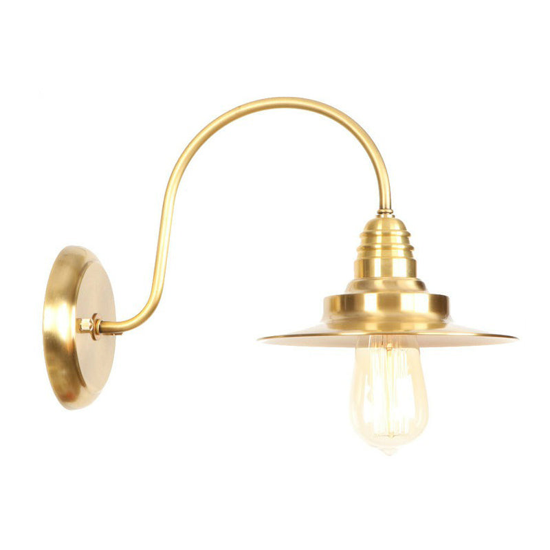 Retro Brass Gooseneck Wall Reading Lamp With 1-Light Metallic Finish And Assorted Shades / F