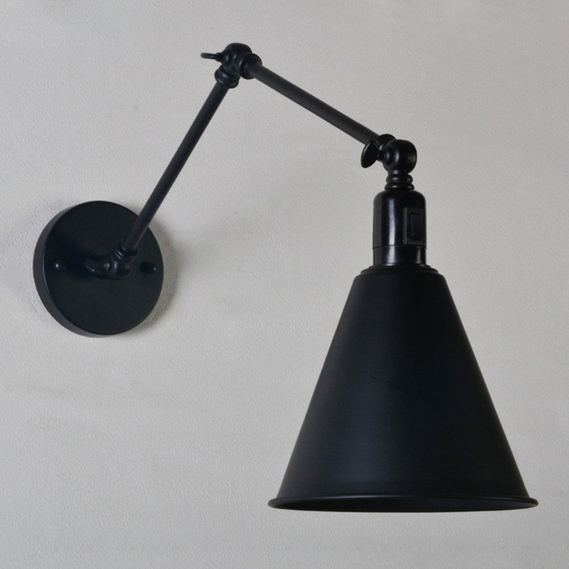 Retro Black Iron Wall Lamp With Adjustable Arm - Single-Bulb Mount Light Fixture