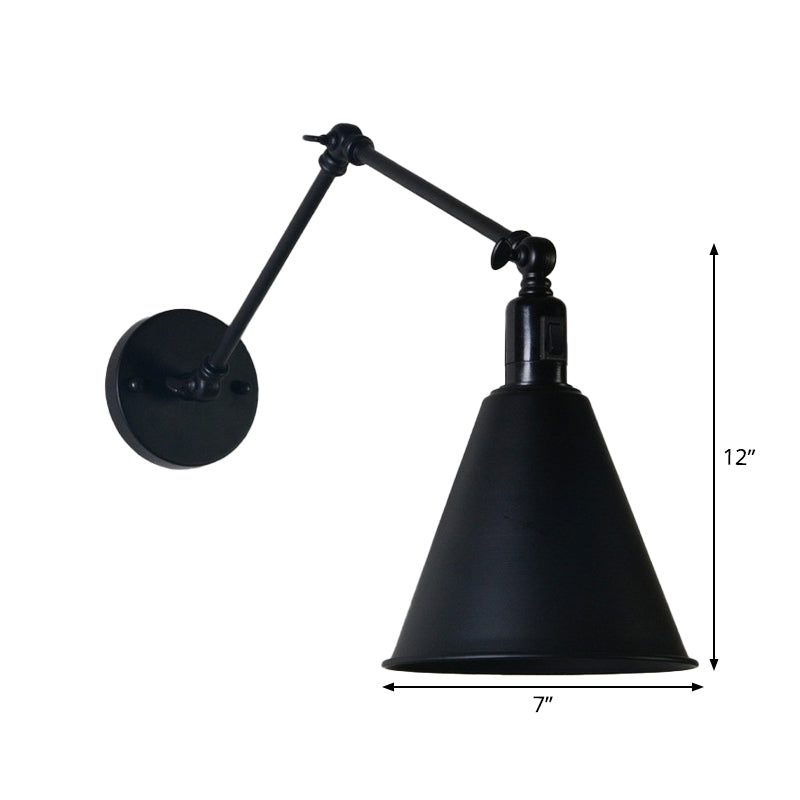 Retro Black Iron Wall Lamp With Adjustable Arm - Single-Bulb Mount Light Fixture