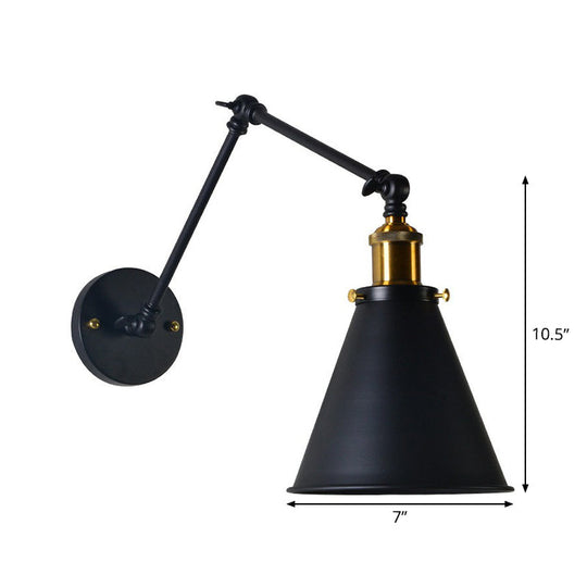 Rustic Metal Swing Arm Wall Lamp With Trumpet Shade - Dorm Room Reading Light