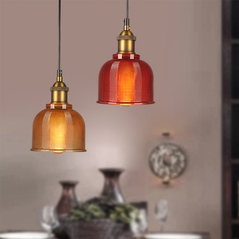 Vintage Carillon Pendant Light: Retro-Style Gridded Glass Suspension for Dining Room