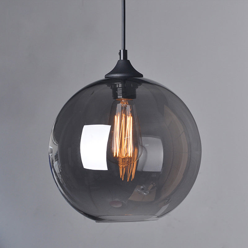 Industrial Smoke Grey Glass Globe Bistro Pendant Light - 8/10/12 W 1-Light Black Suspension Gray / 8