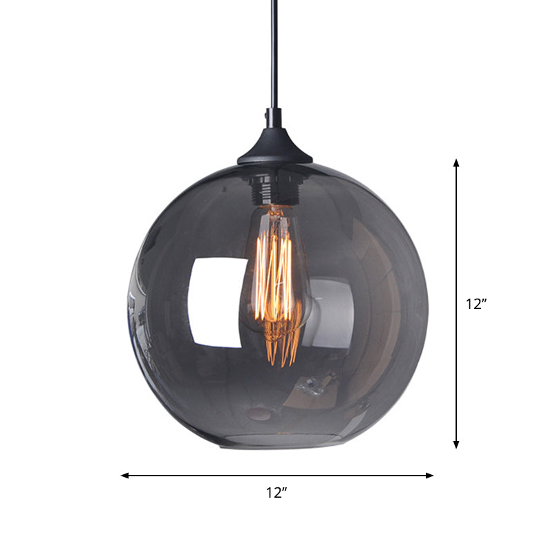 Industrial Smoke Grey Glass Globe Bistro Pendant Light - 8/10/12 W 1-Light Black Suspension