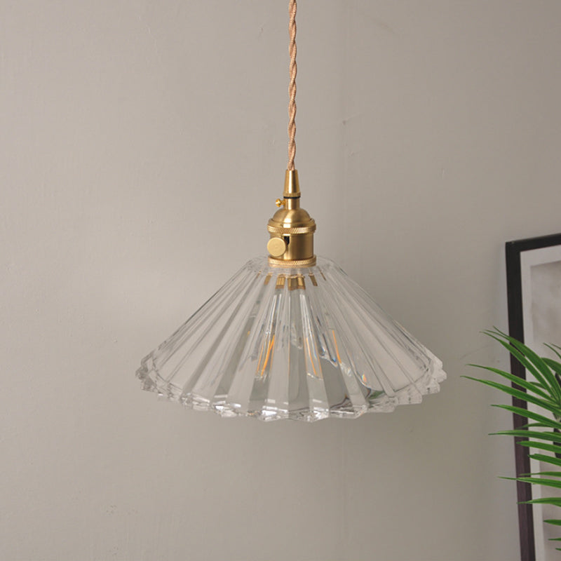 Antique Brass Wall Hanging Lamp With Clear Prismatic/Wavy Glass Bedside Lighting Rotary Switch / C