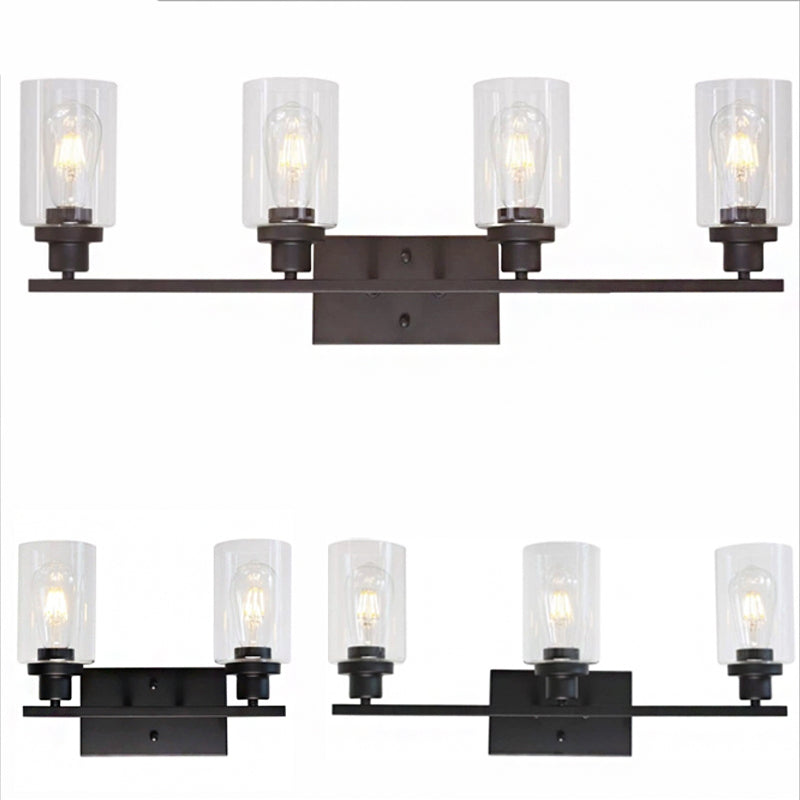 Industrial Cylinder Wall Mount Light - 2/3 Bulbs Black/Brass/Nickel Clear Glass Lamp For Bathroom