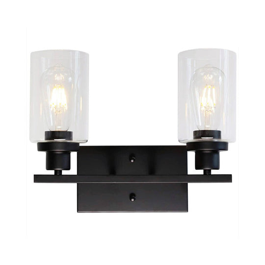Industrial Cylinder Wall Mount Light - 2/3 Bulbs Black/Brass/Nickel Clear Glass Lamp For Bathroom 2