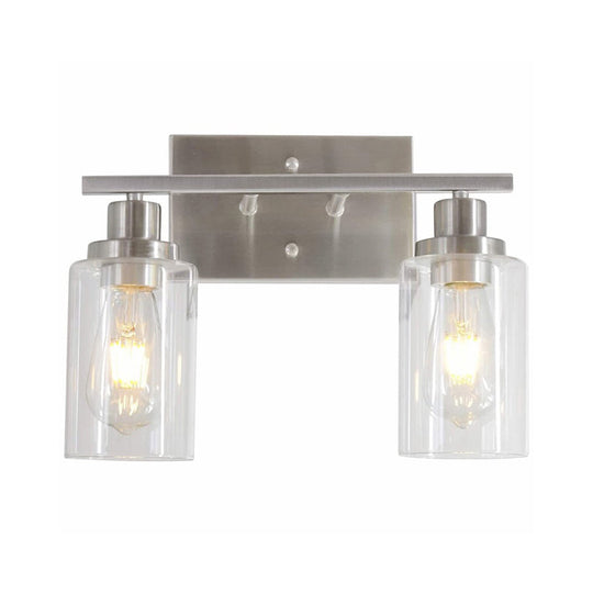 Industrial Cylinder Wall Mount Light - 2/3 Bulbs Black/Brass/Nickel Clear Glass Lamp For Bathroom 2