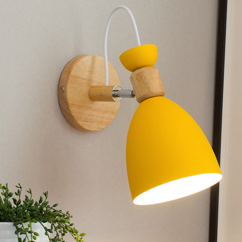 Dome-Shaped Metallic & Wooden Macaroon Wall Sconce Light For Kids Bedroom