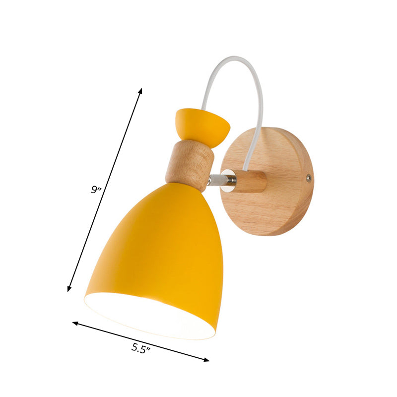 Dome-Shaped Metallic & Wooden Macaroon Wall Sconce Light For Kids Bedroom