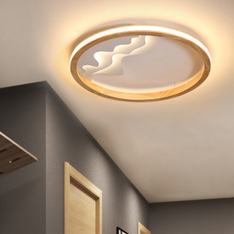 Modern Wood Flush Mount Led Fixture - Ring Design Multiple Options For Bedroom Lighting Beige/White