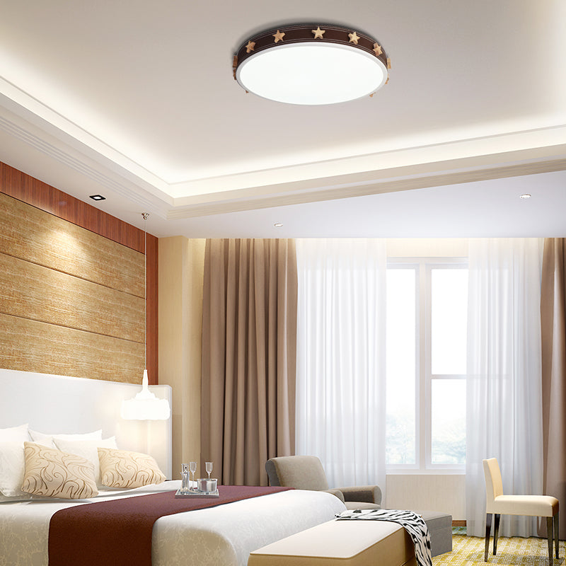 12/16/19.5 Rubber Round Flush Mount Lighting With Star Accents - Modern Led Ceiling Light Brown