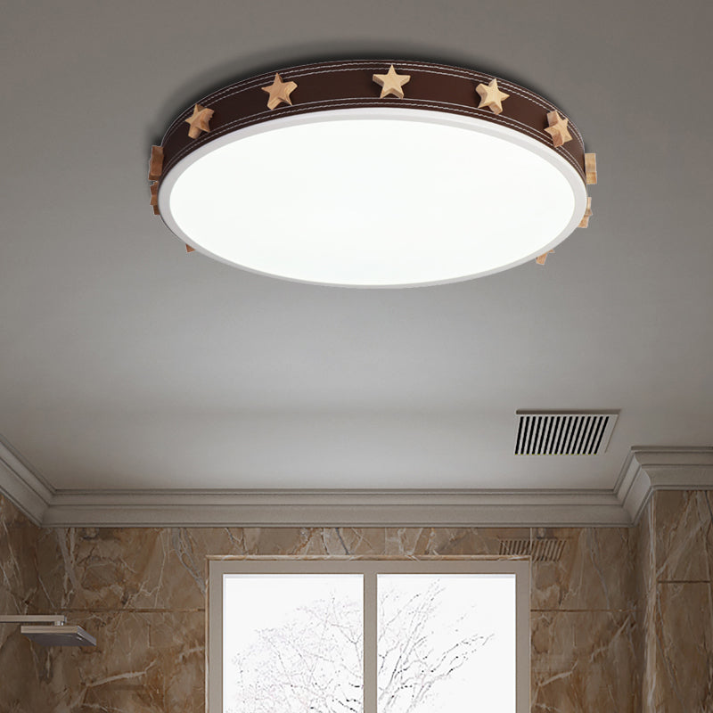 Stargazing in Style: Brown Rubber Round Flush Mount Lighting with Star Accents LED Ceiling Flush Light in Multiple Sizes