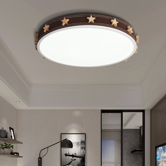 Stargazing in Style: Brown Rubber Round Flush Mount Lighting with Star Accents LED Ceiling Flush Light in Multiple Sizes