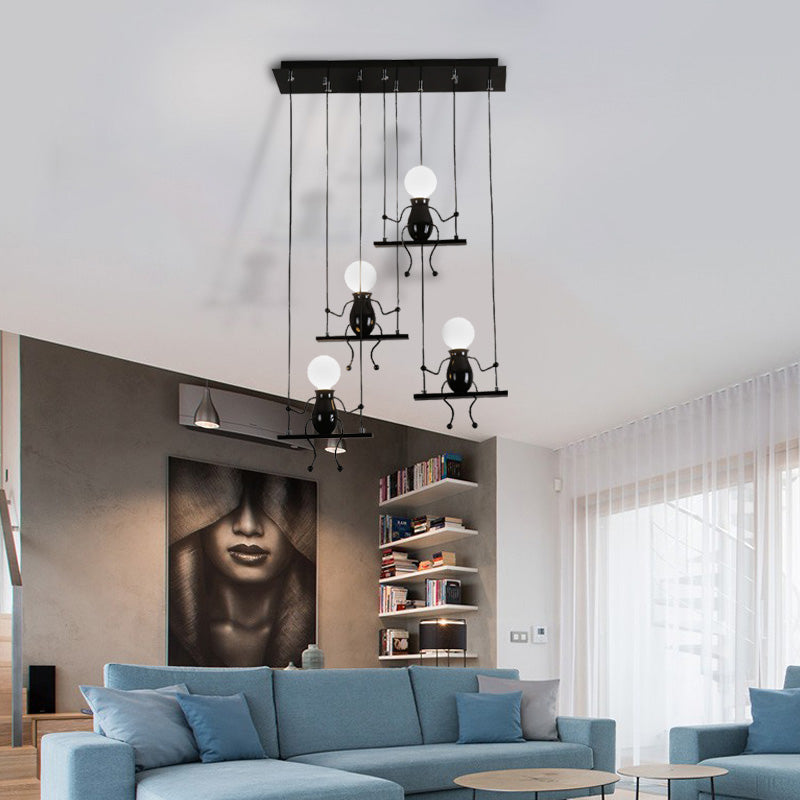 Little People Multi Pendant Light Fixture - Contemporary Metal Hanging In Black 3/4/6 Bulbs