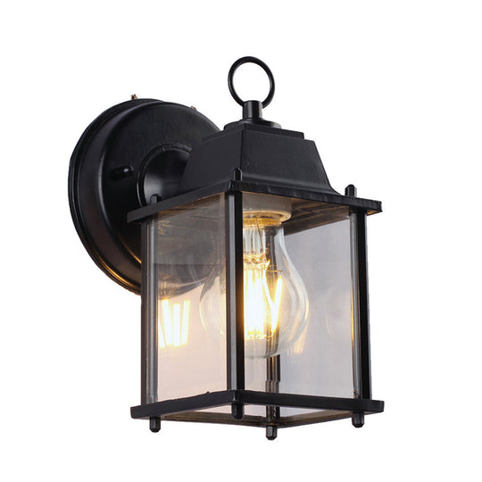 Outdoor Black Wall Mounted Sconce Lamp - Industrial Square Shade Clear Glass 1 Bulb