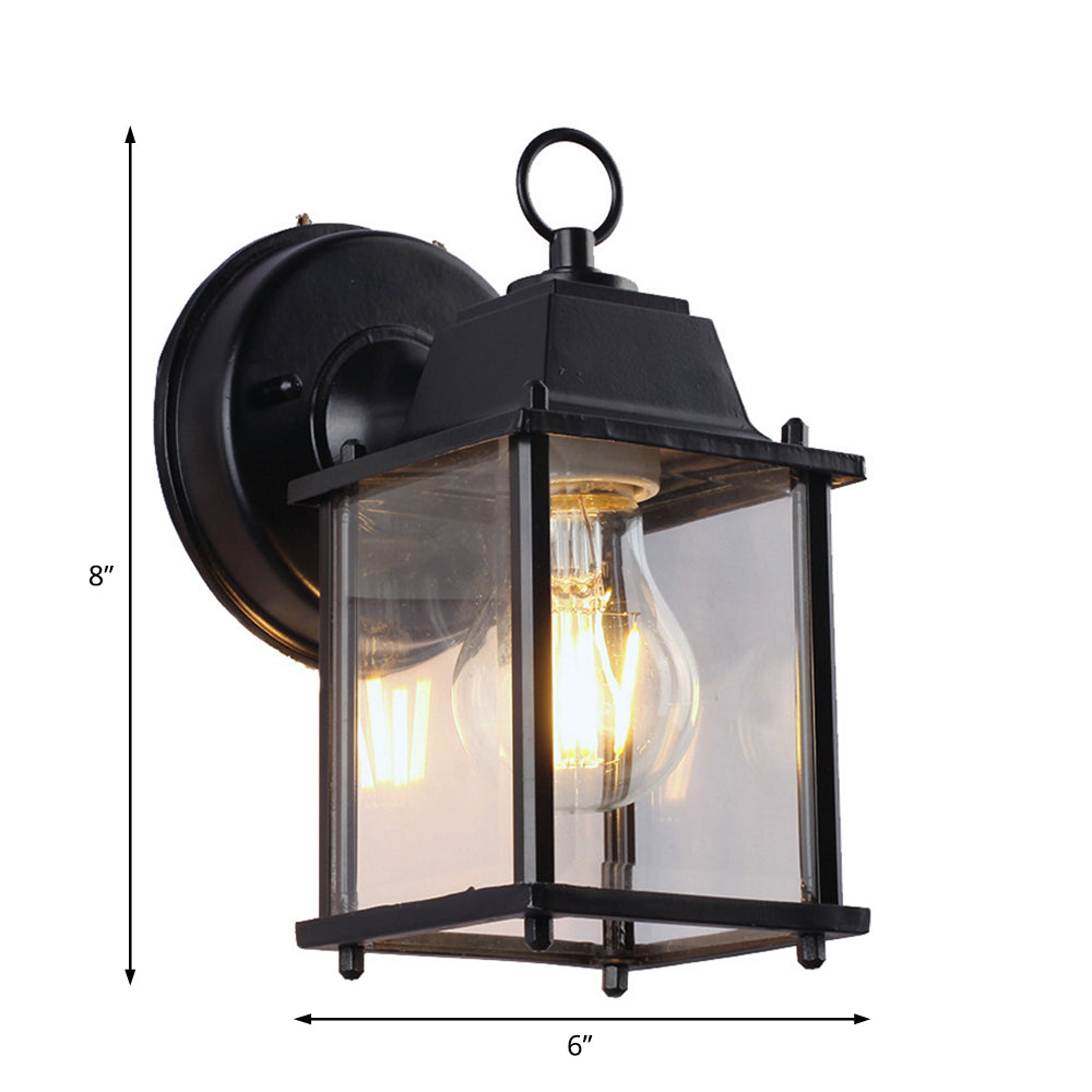 Outdoor Black Wall Mounted Sconce Lamp - Industrial Square Shade Clear Glass 1 Bulb