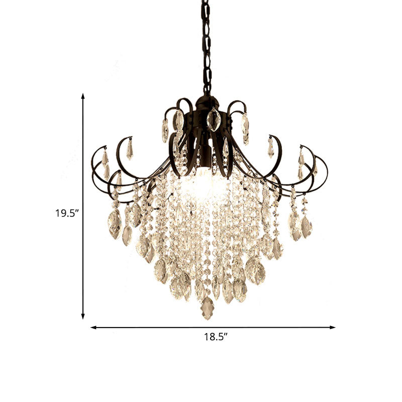 Glam Teardrop Pendant Light With Metal Curved Arm And Crystal Strands Chandelier