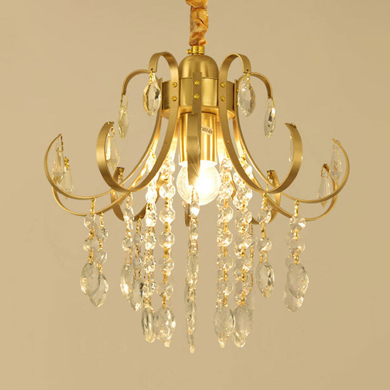 Glam Teardrop Pendant Light With Metal Curved Arm And Crystal Strands Chandelier