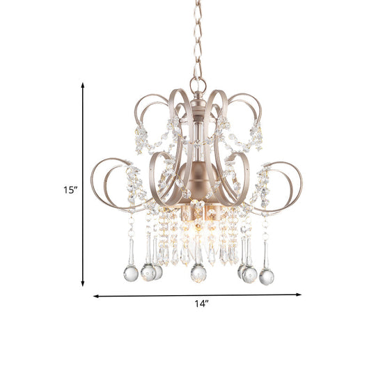 Curving Arm Crystal Teardrop Chandelier For Living Room - Champagne