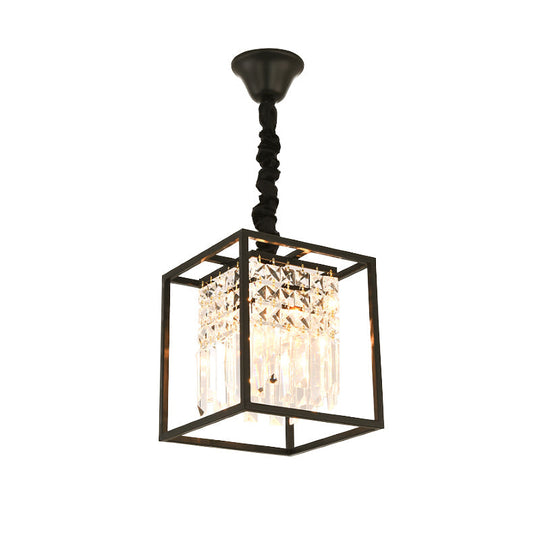 Crystal Cube Metal Cage Pendant Light For Dining Room Ceiling