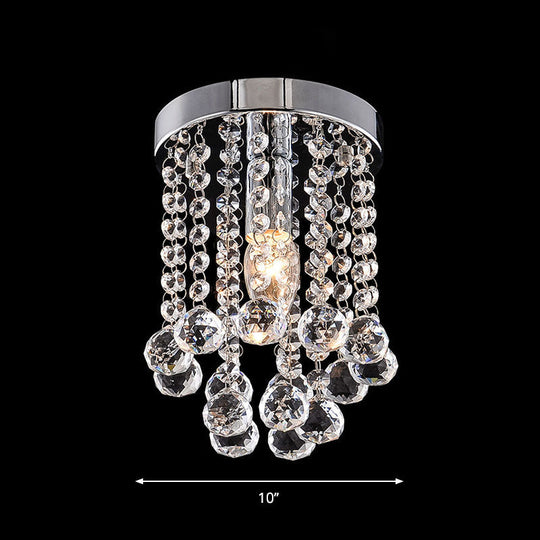 Crystal Ball Flush Mount Light With Chrome Finish For Hallway Ceiling
