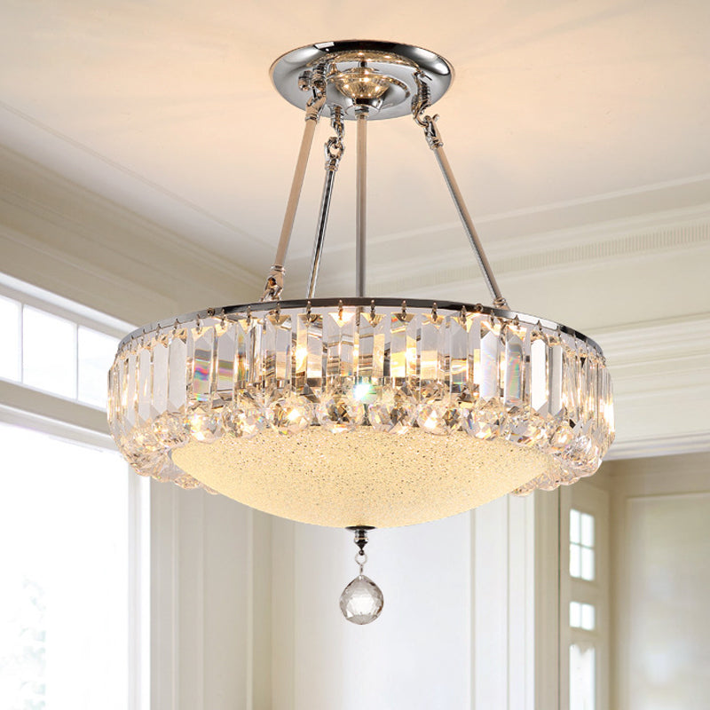 Cylinder Chrome Crystal Pendant Light With Frosted Glass Panel And Drop Accent 5 / Clear