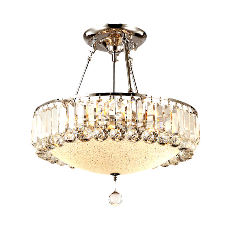 Cylinder Chrome Crystal Pendant Light With Frosted Glass Panel And Drop Accent