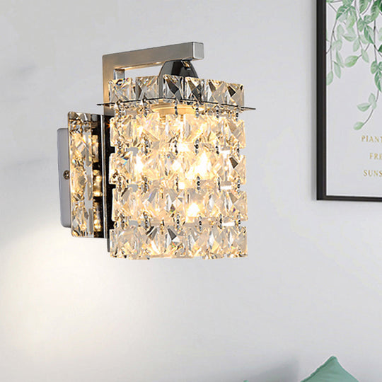 Chrome Rectangle Crystal Wall Sconce With Draping Rods / 8