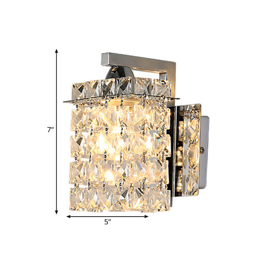 Chrome Rectangle Crystal Wall Sconce With Draping Rods